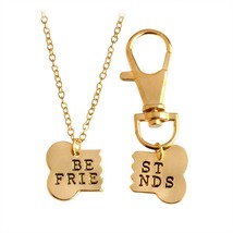 QIHE JEWELRY 2pcs/set Gold Silver Color Dog Bone Best Friends Charm Necklace & K - $6.15