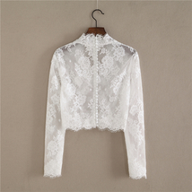 White V-Neck Long Sleeve Lace Tops Bridal Bridesmaid Shirt Floral Plus Size image 3