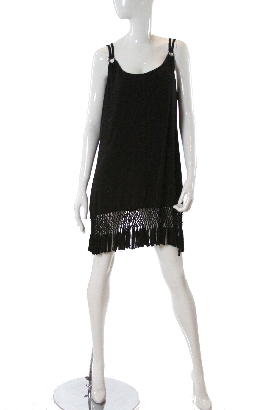 Dotti Black Sleeveless Macrame Fringe Swimsuit Cover Up Dress NWT