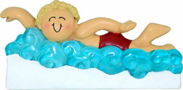Male Boy Swimmer Ornament Blonde Christmas Tree Holiday Unique Gift Swim... - $14.84