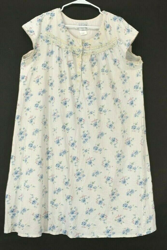 Celestial Dreams Women's Plus Size 1X Nightgown Floral Pattern White