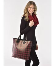 Red Plaid Tote Faux Leather 2 Styles 14.6" High Handbag Purse Ladies Shop image 3
