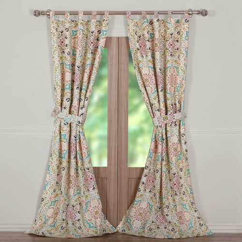 Set 2 Jewel Tone Medallion Circles Curtains Panels Drapes 84 inch Tab