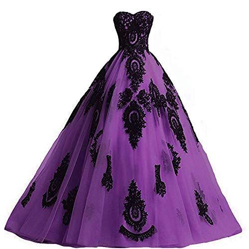 Plus Size Long Ball Gown Black Lace Gothic Formal Evening Prom Dress Purple 22W