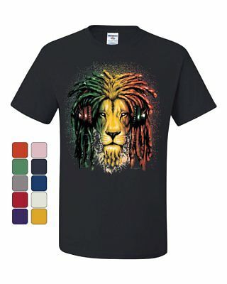 Rasta Lion with Headphones T-Shirt  Reggae Smoking Jamaica 420 Tee