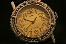 Serviced vintage 1980's Soviet Zaria 21J guilloche gold dial men's wristwatch - $103.95