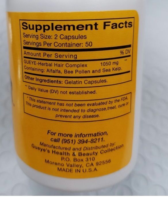 GUEYE MOTHER NATURE'S BEST HAIR GROWTH HERBAL FORMULA 100 CAPSULES