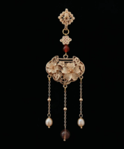 Blooming Flowers Gold Plated Brooch Pin with Tassels | Handmade Lapel Pi... - $49.00