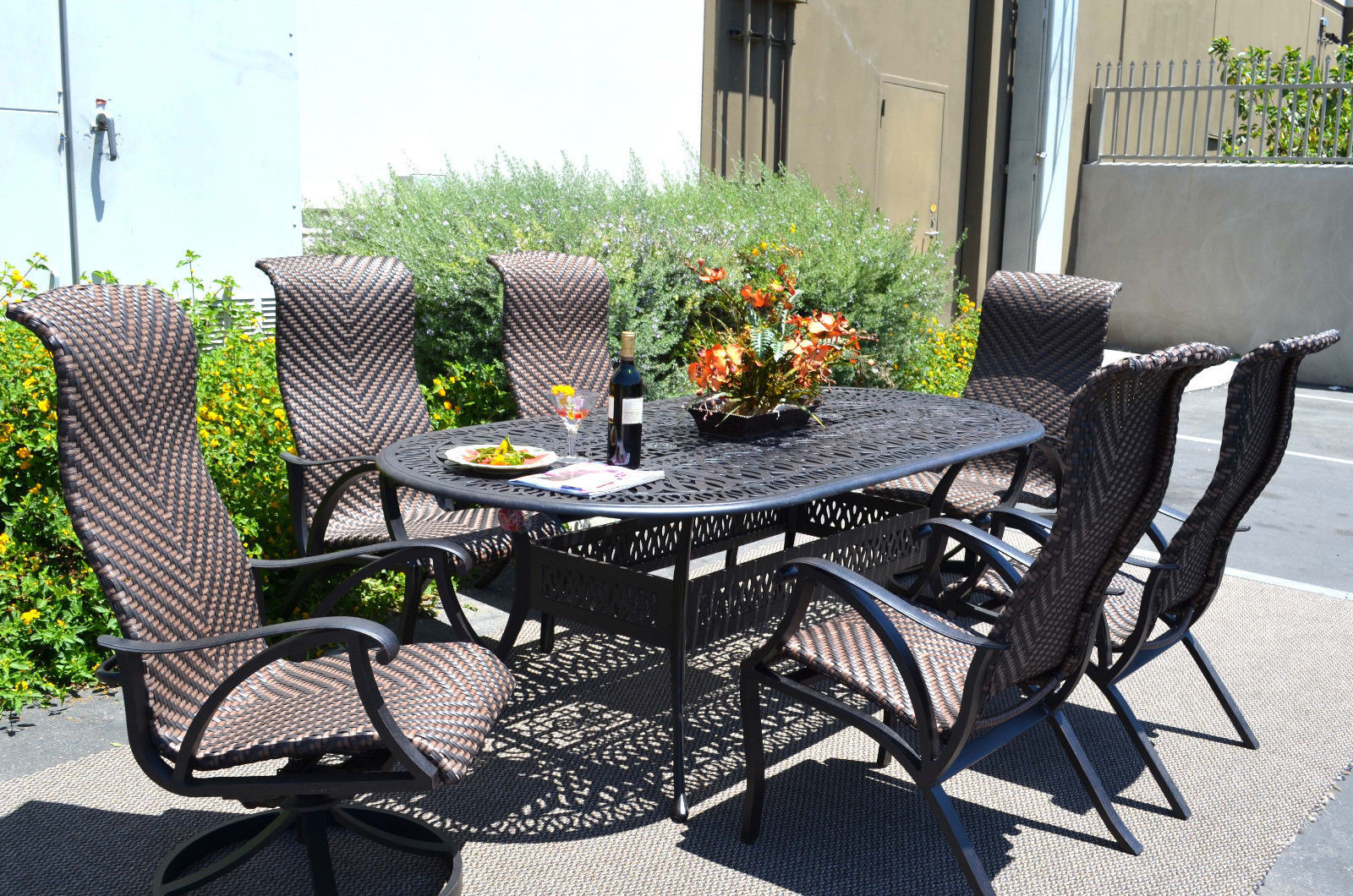 7 piece outdoor dining set cast aluminum patio furniture Venice 6