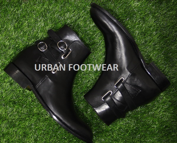 New Mens Handmade Formal Black Double Buckle Ankle High Boot