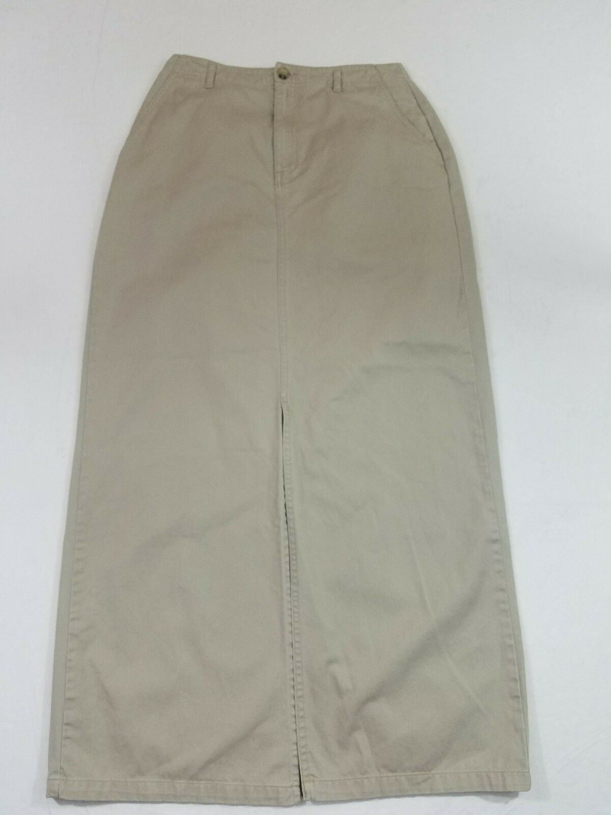 Primary image for St. Johns Bay Womens Long Jeans Skirt Front Slit Tan 100% Cotton Size 8T Tall