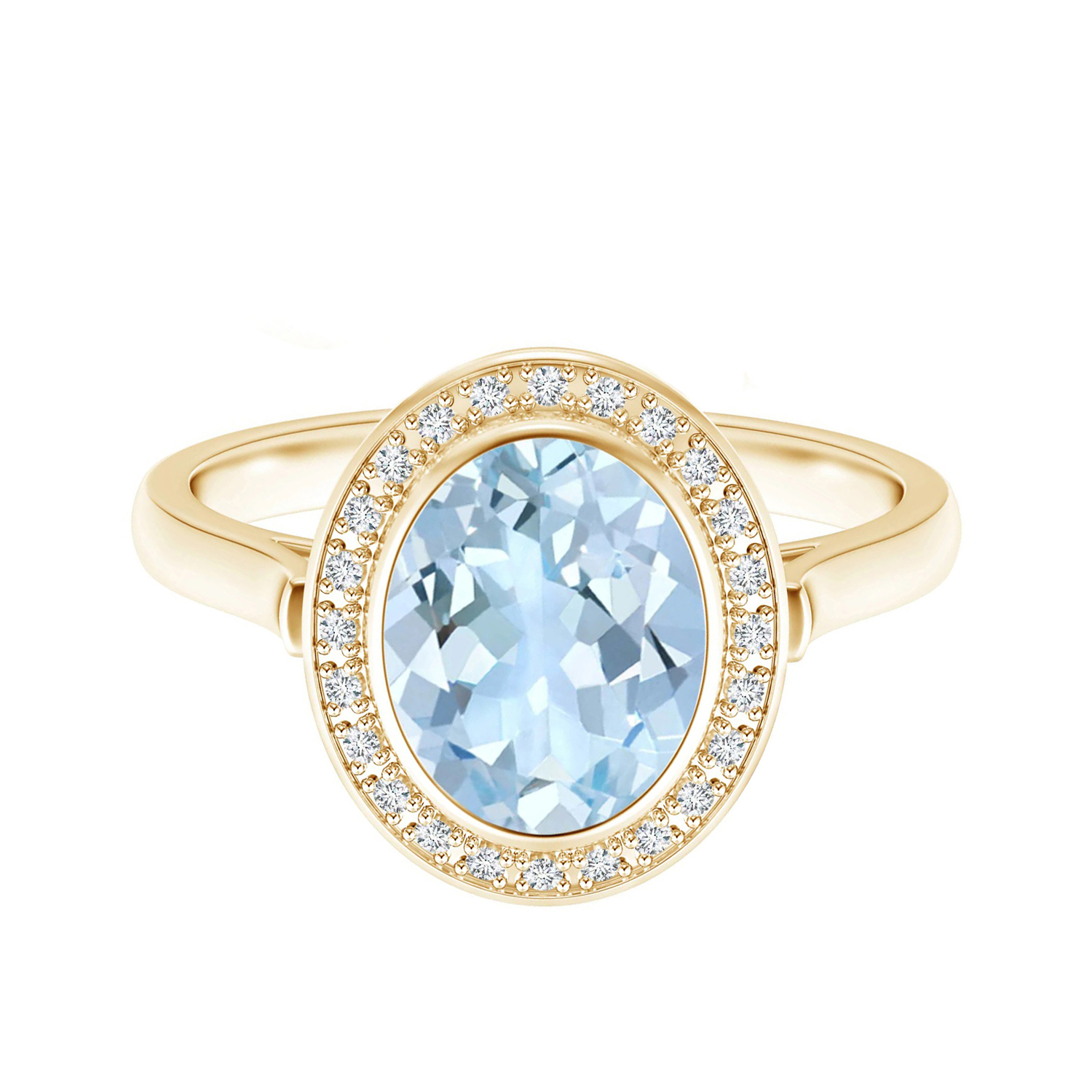 Vintage Style Oval Cut Blue Aquamarine Gemstone Solitaire Ring 9K Yellow Gold