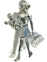 VIP Working Mom Mother & Baby Brooch Pin Silver-Tone Metal 2.5" - $22.99