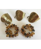 3 Brass Metal Gold Fall Leaf & 2 Beaded Cluster Napkin Rings Autumn Thanksgiving - $26.79
