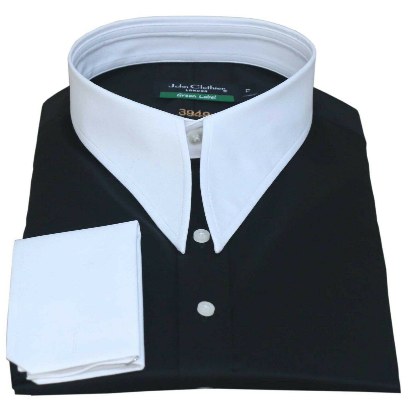 Spear point collar Men Shirt Black banker Cotton Vintage Dagger collar