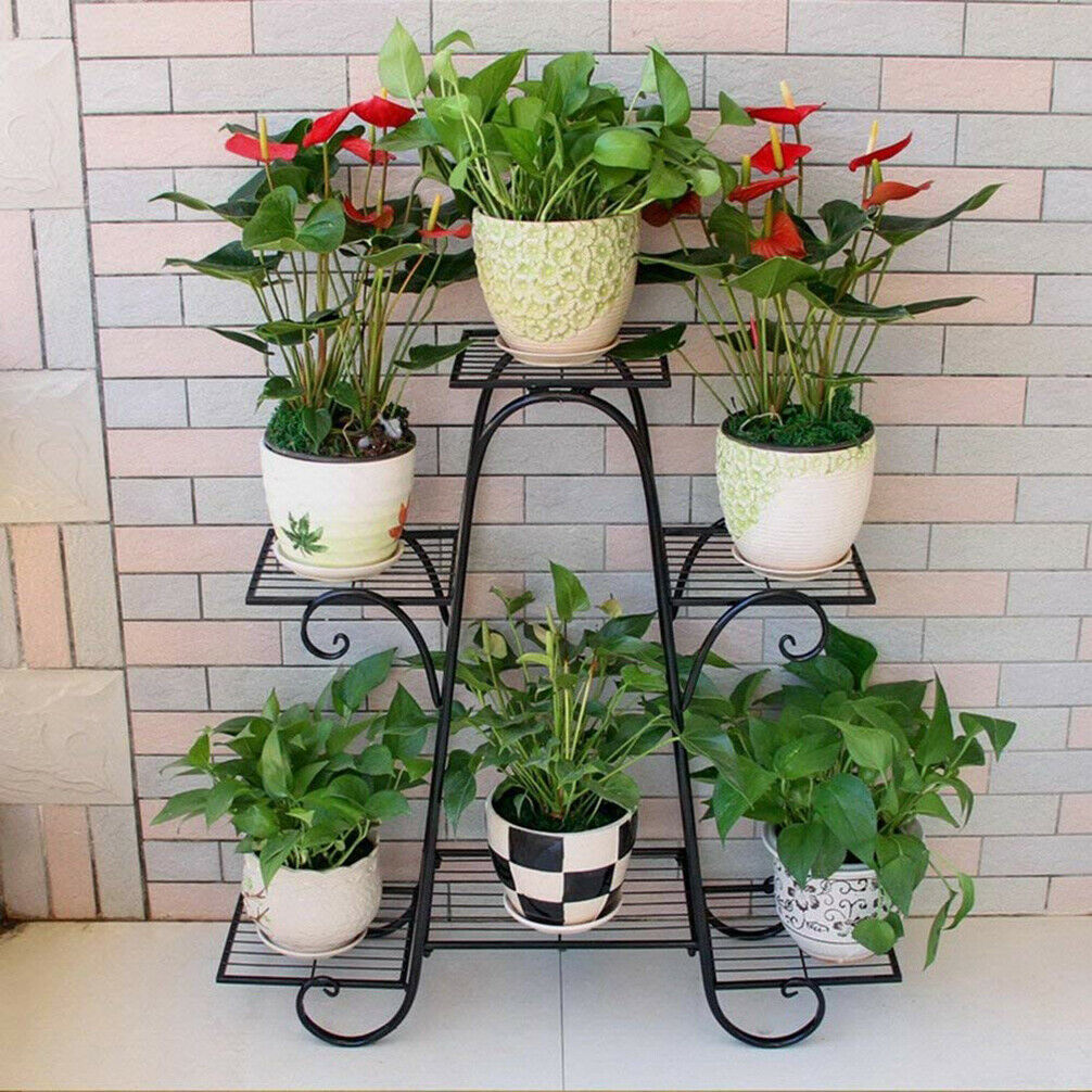 6Tier Metal Flower Pot Plant Stand Balcony Floorstanding Multilayer