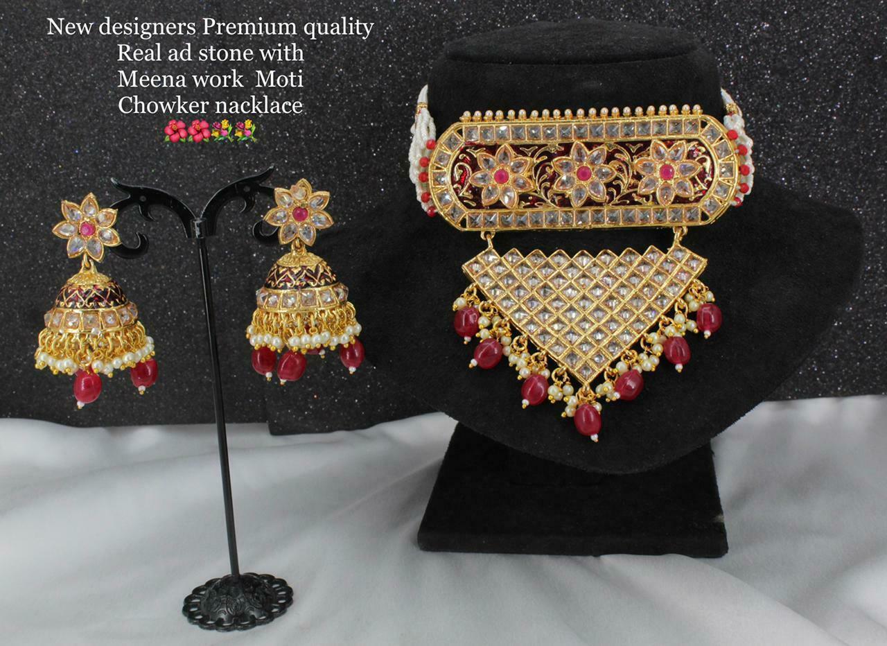 Primary image for Triangle shape choker necklace earrigs jewelry bridal rajasthani abhushan j1090