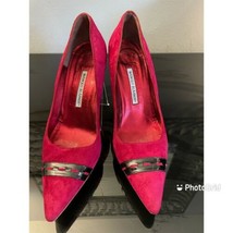 Manolo Blahnik Vintage Red Blk Suede Pointed Toe Women’s Pumps 39/9 M - $186.07