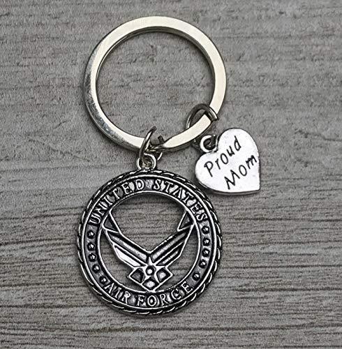 Personalized US Air Force Proud Mom Keychain, Custom Military Airforce Key Ring