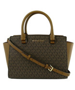 Michael Kors Selma Top Handle Satchel Bag Brown PVC &amp; Leather Logo Patte... - $268.18