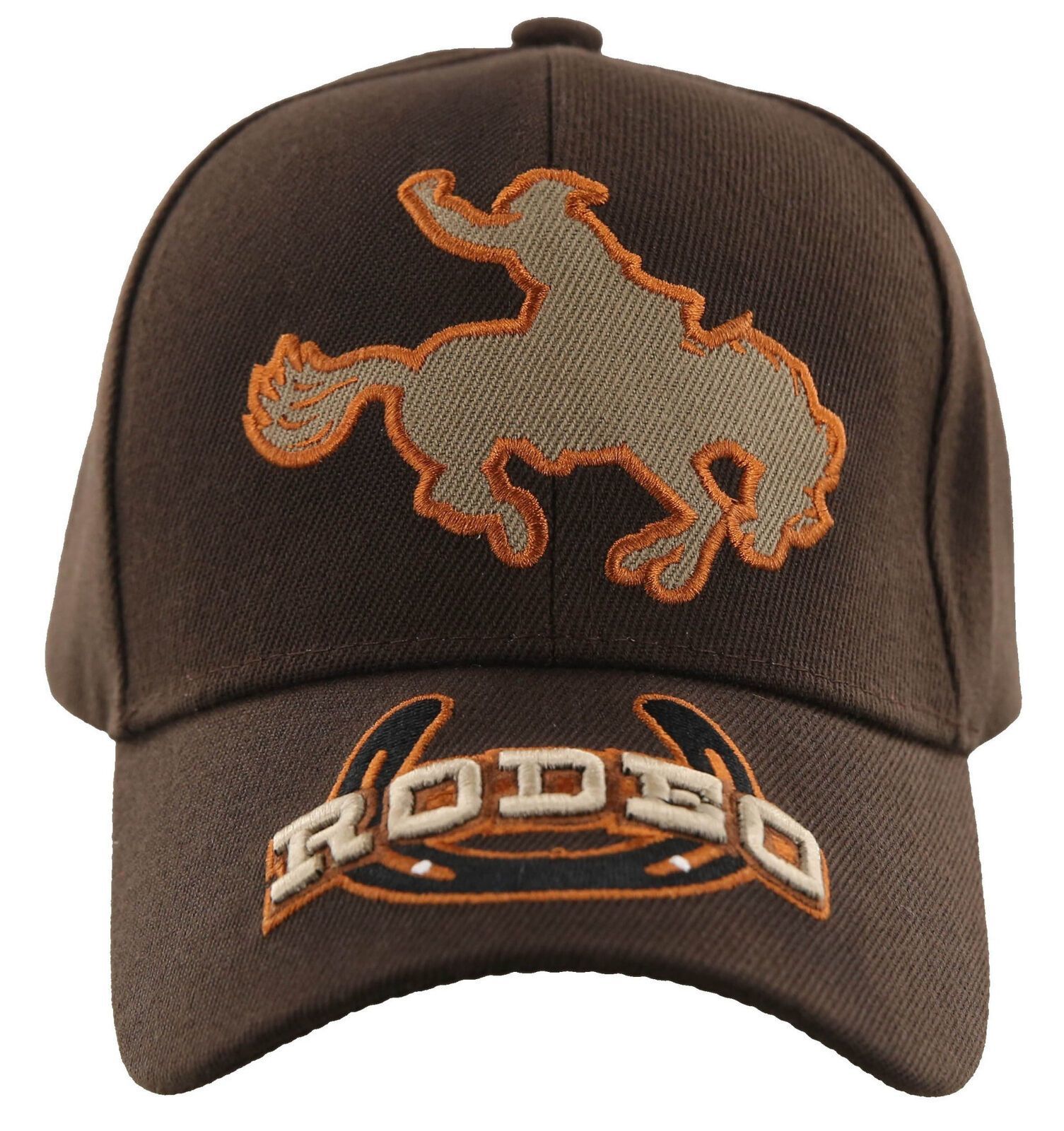NEW! RODEO COWBOY HORSE BIG HORSESHOE CAP HAT BROWN Men's Hats