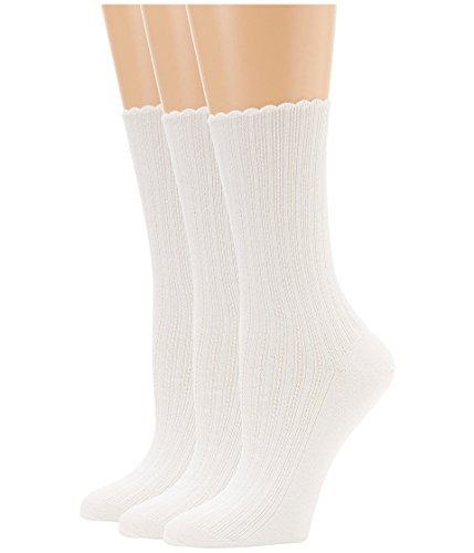 HUE Women's Scalloped Pointelle Sock, White, One size - Socks