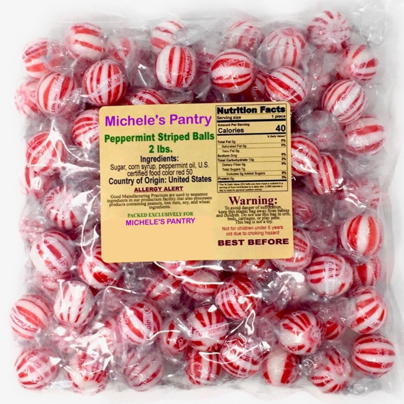 Striped Peppermint Ball Mints Hard candy bulk wrapped candy 2 Lbs. Mints