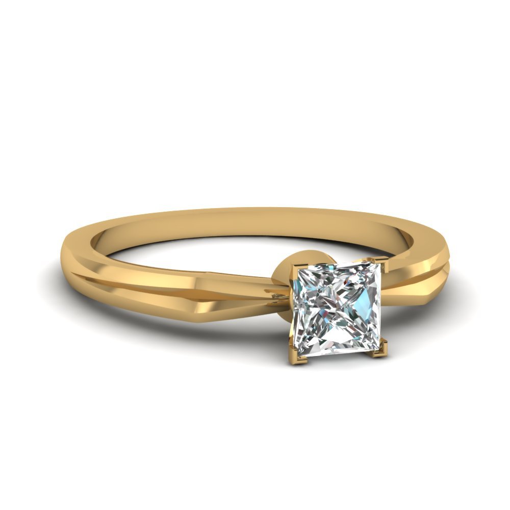 Princess Cut CZ Diamond V Edged Solitaire Engagement Ring 14k Yellow Gold Plated