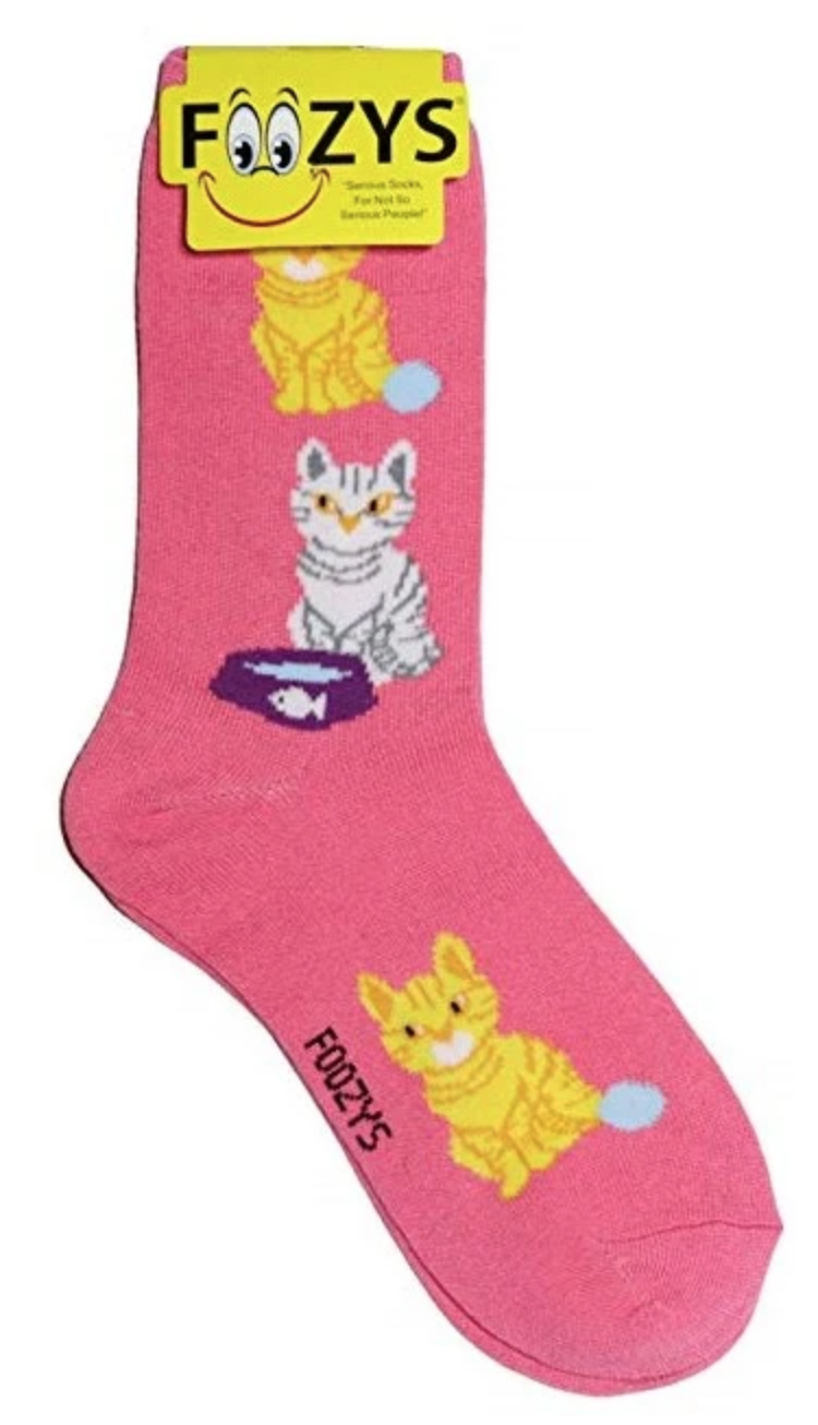 Cat & Yarn Animal Pet Meow Kitty Kitten Cute Pink Socks 3 Pairs Women's Foozys