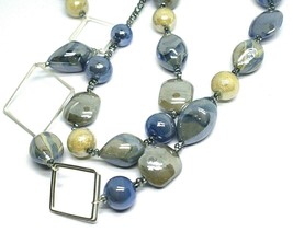 NECKLACE BLUE GRAY ROUNDED DROP, SPHERE, EXAGON MURANO GLASS SQUARE, 80cm LONG image 2