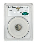 1864 3cS PCGS/CAC PR 67 ex: D.L. Hansen - 3-Cent Silver - £9,507.83 GBP