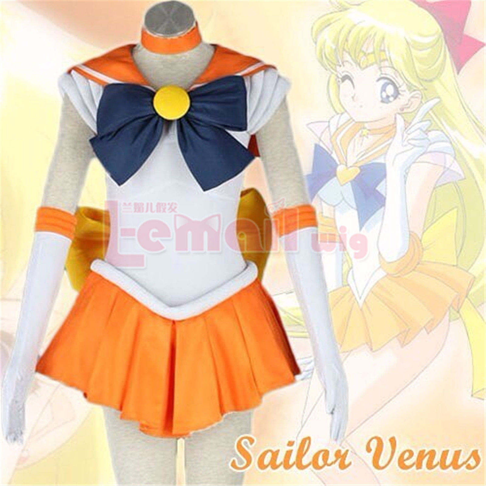 Sailor Venus Orange Cosplay Costume Uniform Dress Sailor Moon Customized Size Specialty 2873