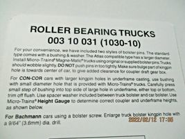 Micro-Trains Stock #00310031 (1030-10) Roller Bearing Trucks Short Ext Coupler N image 6