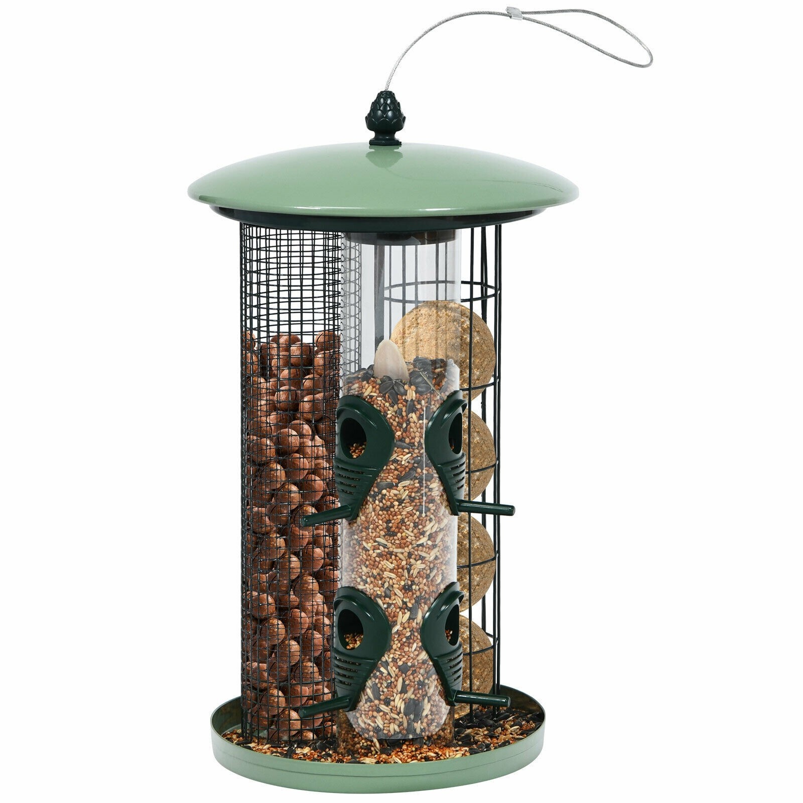 3 in 1 Metal Hanging Wild Bird Feeder Outdoor with 4 Feeding Ports and