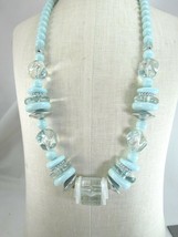 Vintage Pale Blue Beaded Necklace Baby Sky Bead 52547 - $15.83