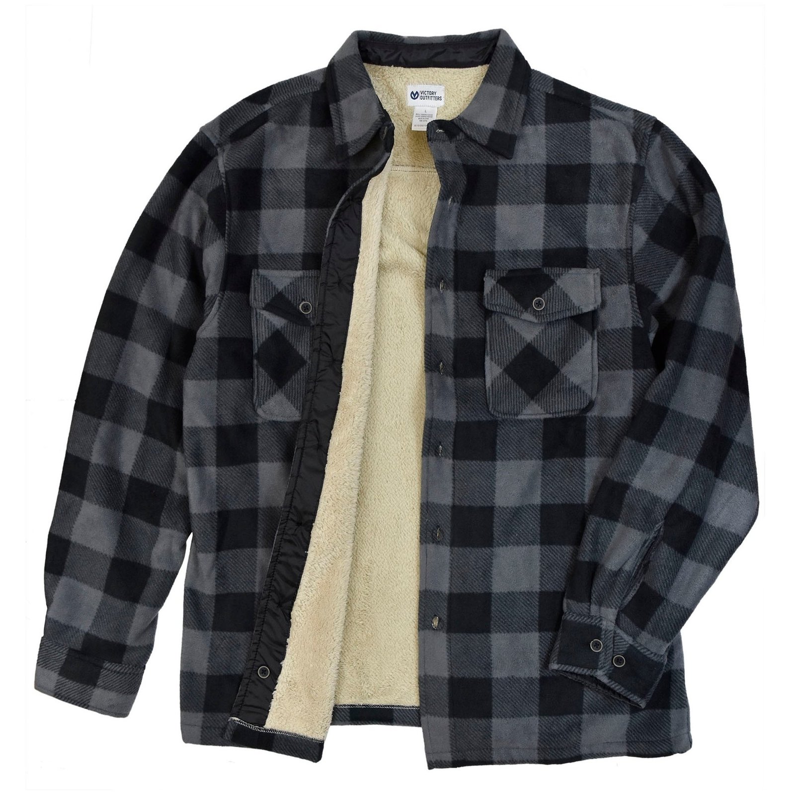 Grey Shirt Jacket for Men Button Front Sherpa Lined Fleece Shirt Jacket ...