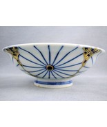 Blue White Gold Japanese Porcelain Rice Bowl Arita Hizen Meiji Chrysanth... - $49.01
