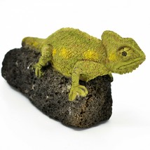 Handcrafted Kenyan Ceramic Sculpture Chameleon Lizard on Pumice Lava Rock