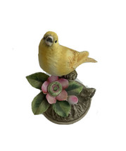 Yellow Canary By Andrea Sadek  # 8627 Japan Pink Flower Porcelain Bird  5.75” - $12.00