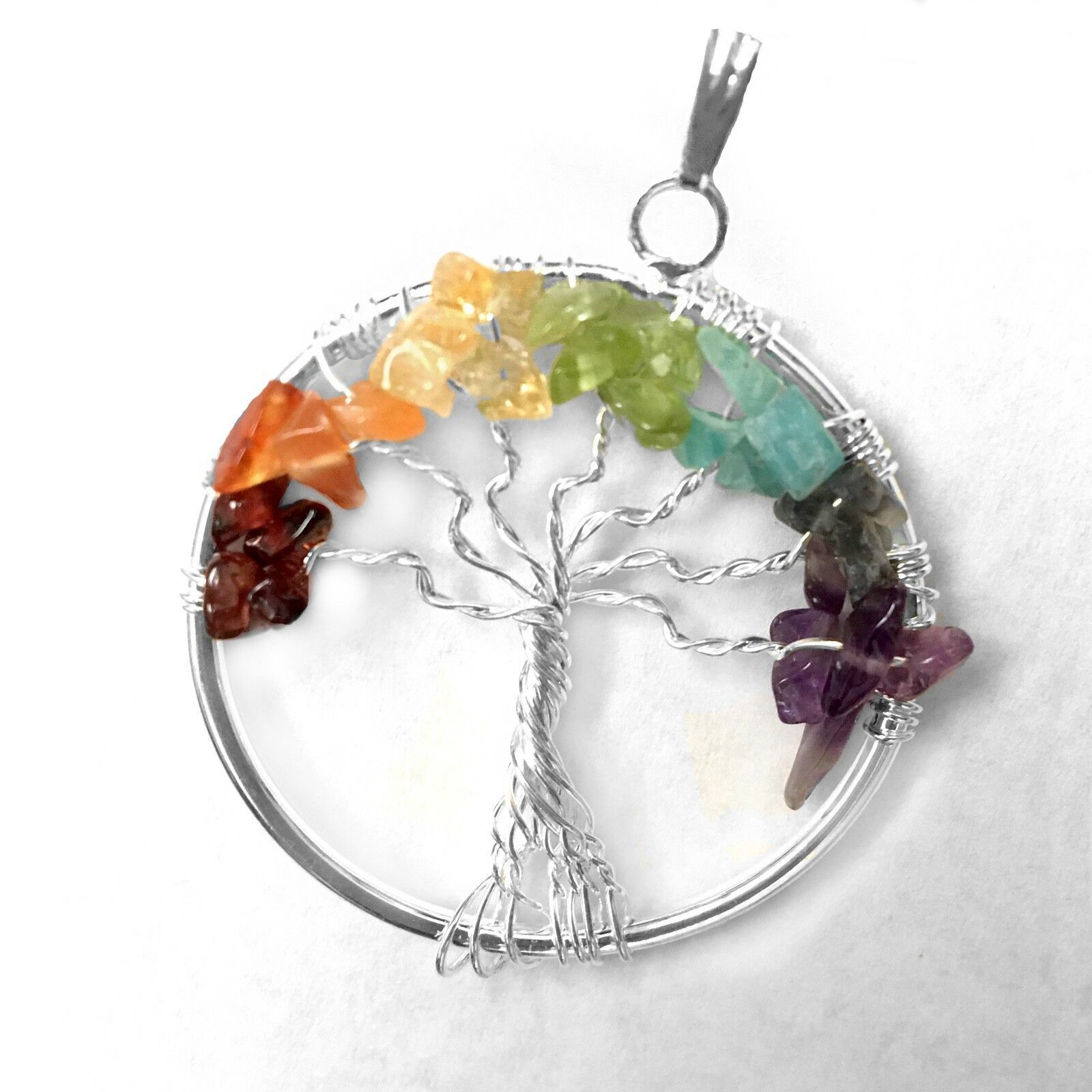 Tree Of Life Pendant 7 Chakra Gemstone Sterling Silver Necklace Energy Reiki Hea Necklaces 8147