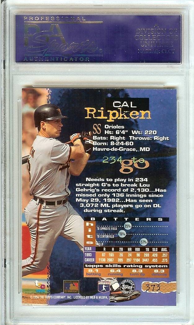 1994 stadium club cal ripken jr superstar sampler psa 9 graded 1/1