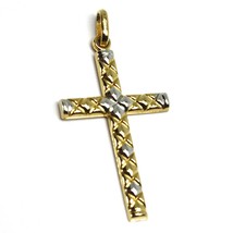 18K YELLOW WHITE GOLD CROSS PENDANT 30mm, 1.18 inches, ROUNDED ALTERNATE SQUARES image 1