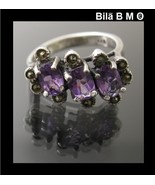 Vintage AMETHYST and MARCASITE Ring in Sterling Silver - Size 6 - $95.00