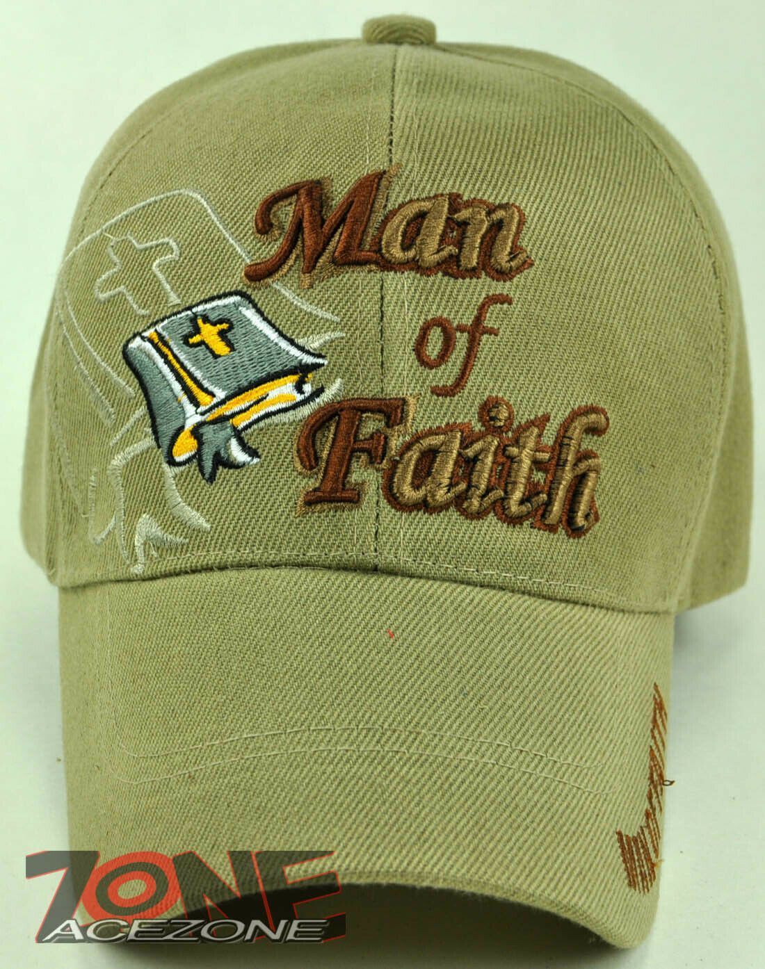 MAN OF FAITH JESUS CHRISTIAN BALL CAP HAT TAN Men's Hats