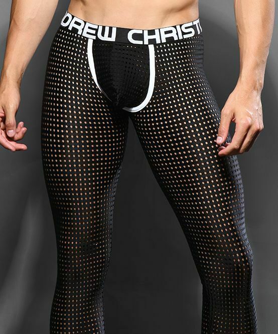 Andrew Christian Mesh Legging 4-Way Stretch Anatomically Pouch Black 92307 50D