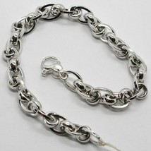 18K WHITE GOLD BRACELET ALTERNATE FINELY WORKED TWISTED BRAIDED OVAL ROLO LINK image 1