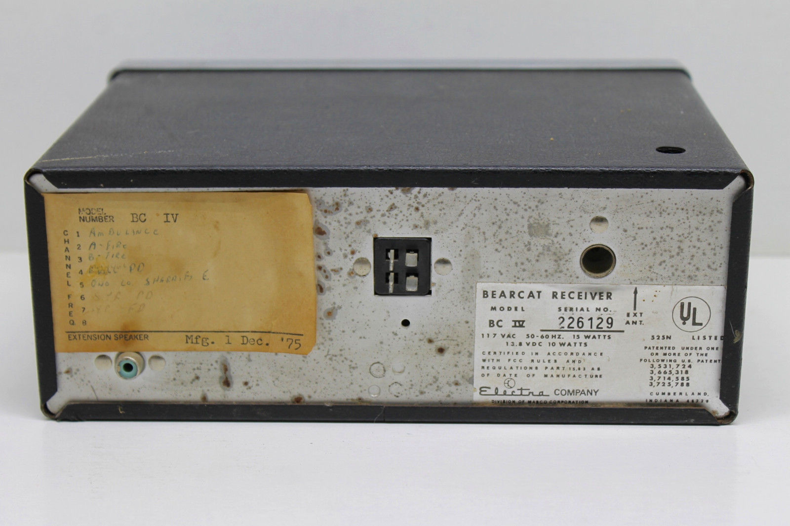 Vintage 1975 Electra Bearcat Crystal Scanner Model BC IV 8 Channel