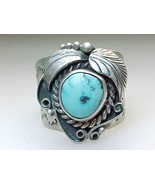 NAVAJO SILVERSMITH C MANNING Vintage Turquoise Ring in Sterling Silver - Size 13 - £100.81 GBP