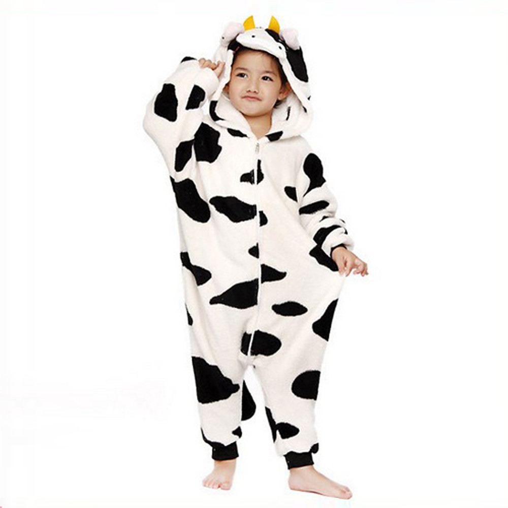 Kid's Milk Cow Kigurumi Pajamas Onesie Pajamas Flannel Toison Black ...