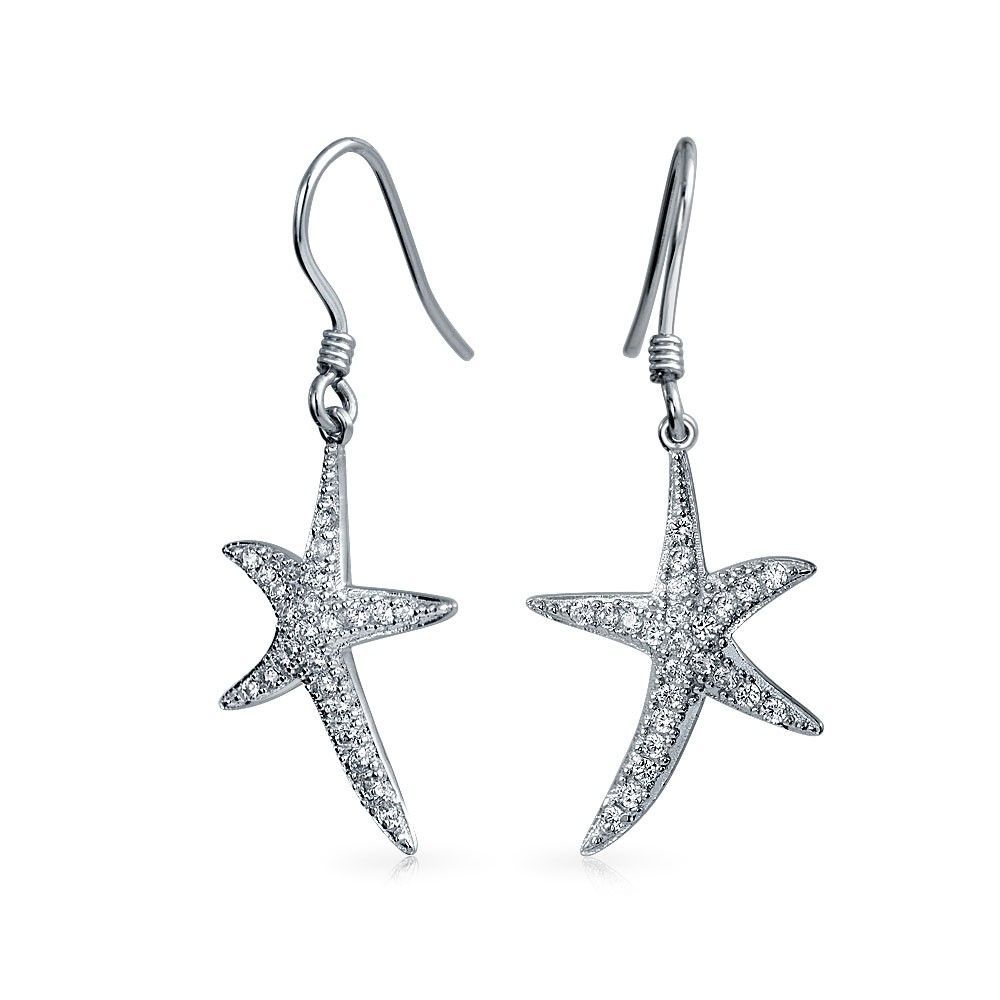 3/4Ct Round Cut Diamond Starfish Drop Dangle Earrings In 14K White Gold Plated Diamond
